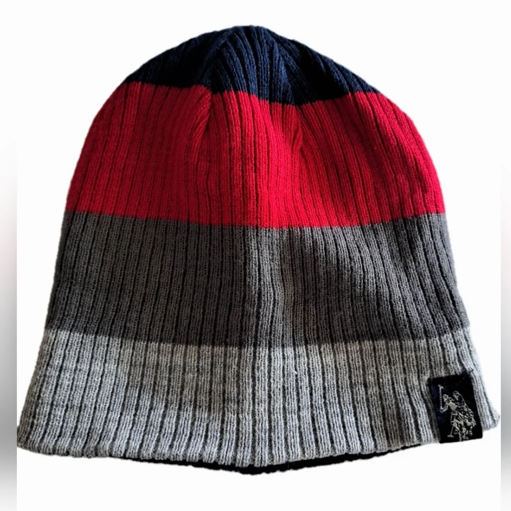 Ralph Lauren Multicolored Striped Beanie Hat Blue Red Gray Silver Kid's O/S NWOT